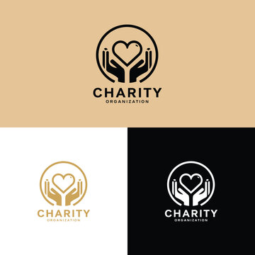 Charity Logo: A simple and elegant logo design symbolizing care, compassion, and support, ideal for a charitable organization. The design features hands cradling a heart, emphasizing giving and love.