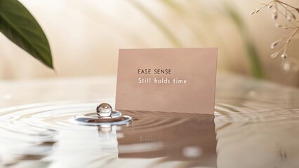 Elegant business card floats on tranquil water surface conveying a sense of calm and peace with nature and simplicity