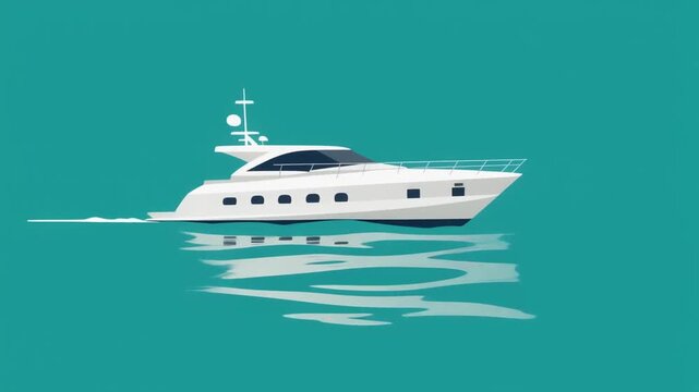 Luxury white motor yacht cruising on a calm turquoise sea, a vector illustration representing a wealthy lifestyle and summer vacation