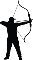 Obraz premium Black silhouette of a person aiming a bow and arrow archery