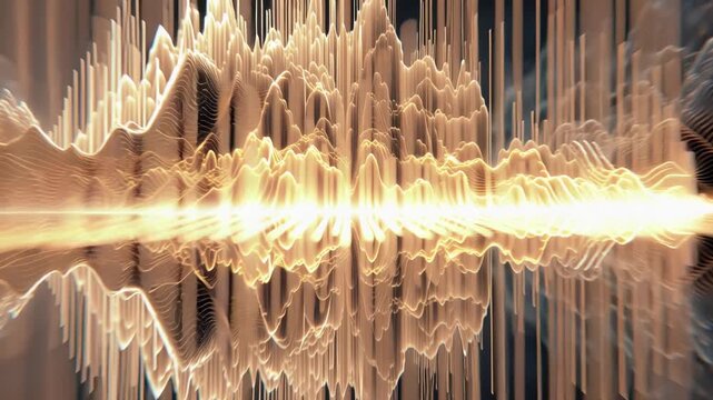 Illuminating Sound Waves: A close-up shot of mesmerizing golden sound waves pulsate across the image, reflecting the vibrations of auditory energy with a powerful visual impact.