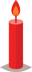 Red cylindrical candle with a bright orange flame burning