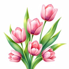 ピンクのチューリップの花束 白背景