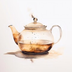 ガラスティーポットで抽出中の温かい紅茶 穏やかな光