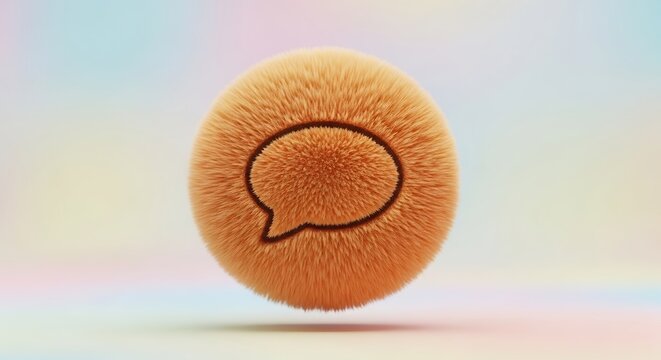 Fluffy orange oval with speech bubble icon against gradient pastel background for communication