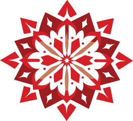 Intricate red and white geometric starburst snowflake design