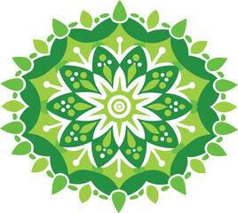 Vibrant green mandala with floral and leaf motifs