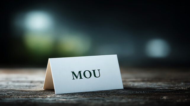 Serious business agreement with an MOU, memorandum of understanding paper document on table. formal contract represents cooperation deal