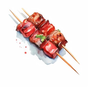 Yakitori Grilled Meat Skewers on White Background