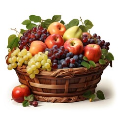 バスケットにリンゴとブドウの盛り合わせ