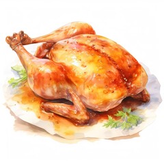 Roasted chicken on a white plate with parsley
