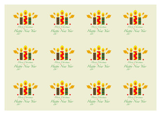 set of colorful vector symbols, candles , Christmas paper pattern 