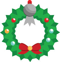 Traditional christmas wreath with red bow and ornaments