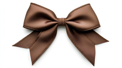 simple, elegant brown satin bow with wide loops and tails, perfect for decorating gifts or adding a stylish touch.