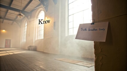 Inspirational space with soft light and affirming words inviting introspection and reflection in tranquil atmosphere