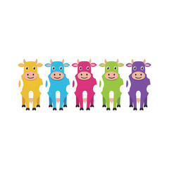 Five Colorful Flat Design Cows Vector Set - Cute Farm Animals