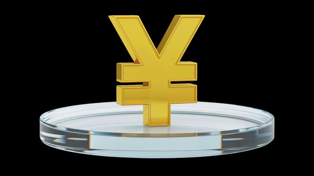 Golden Yen Symbol Shining on Display for Finance, Investment, and Wealth Management Concepts, Representing Japan's Currency in a Modern and Elegant Way isolated on white or transparent PNG. - Powered by Adobe