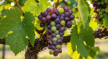 Obraz premium Sun-Kissed Vineyard: A Vibrant Cluster of Grapes on the Vine at Harvest Time