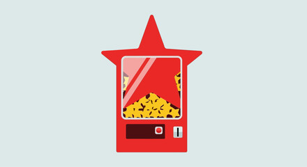 A cartoon image of a red vending machine shaped like a star with yellow objects inside