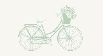 Fototapeta premium Vintage bicycle with a basket full of flowers artistic design on a white background graphic