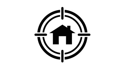 Targeted real estate investment strategy showcasing house in crosshairs symbol