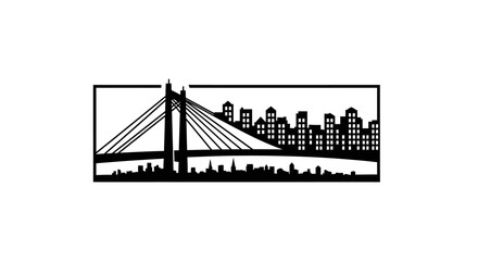 Silhouette Cityscape with Bridge, a Minimalist Vector Art Design Featuring Urban Infrastructure