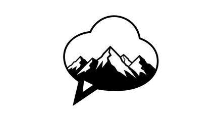 Mountain peaks inside speech bubble icon symbol representing adventure or nature conversation