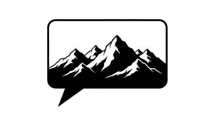 Mountain peak landscape inside a chat bubble, offering a sense of adventure message