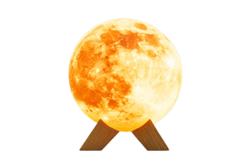 Glowing full moon lamp emitting golden light on transparent background