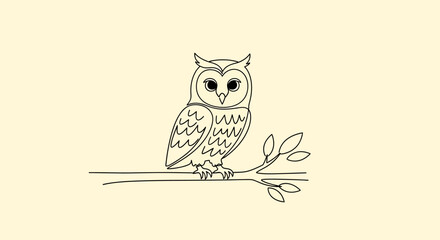 Minimalist outline of an owl perched on a branch conveying simplicity and nature illustration