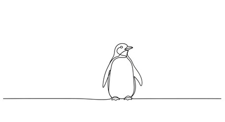 Minimalist one line drawing of a penguin, capturing its essence and simplicity