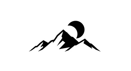 Minimalist mountain peak with crescent moon vector design for outdoor adventure and landscape