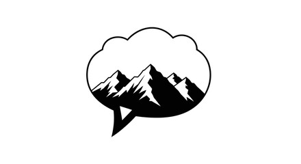 Minimalist mountain landscape logo design within a speech bubble shape graphic concept