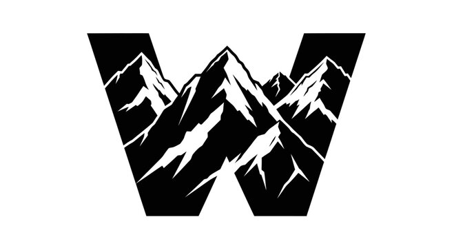 Minimalist Mountain Letter W Logo Design with Black and White Peaks and Ridges Design