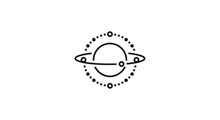 Minimalist depiction of a planet with rings and dotted orbit perfect for design use