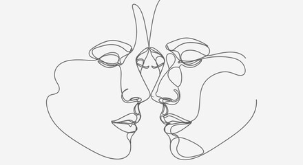Minimalist continuous line drawing of two faces in close proximity artwork