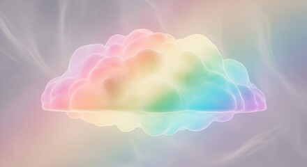 Abstract pastel rainbow cloud shape with soft light rays and dreamy background texture