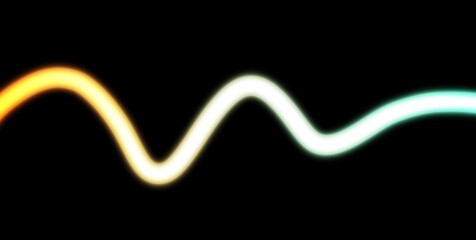 Glowing neon light streak rays flow wave shaped on black background. Neon glowing blurred multicolour light beams flow futuristic concept background. Light leaks or neon glowing colour gradient shape.