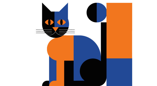 Geometric cat design featuring abstract shapes, vivid colors, and a modern graphic style