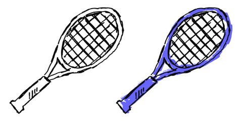 Grunge Sketch Handdrawn Racket Vector Ideal for rough tennis, sport, and expressive athletic graphics with a gritty texture. Symbolizes dynamic play, competition, and intensity.
