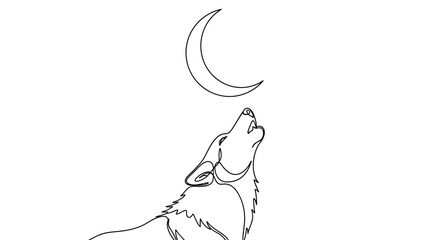 Elegant one line drawing of a wolf howling at the moon symbolising wilderness connection