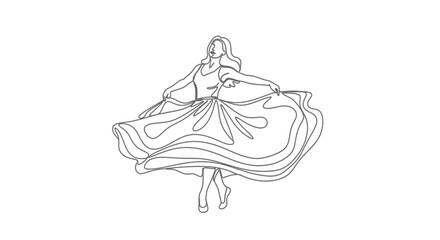 Elegant Minimalist Line Art Illustration of a Woman Dancing in a Flowing Dress design