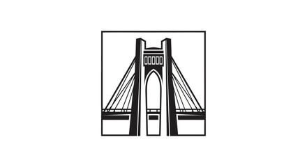 Elegant minimalist line art illustration of a modern suspension bridge icon design