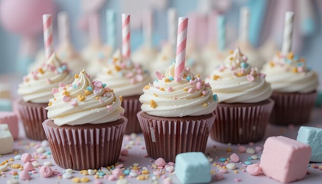 lovely cupcakes with cream and sprinkles