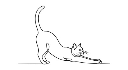 Elegant feline stretch single line drawing capturing the grace of a cat stretching its body