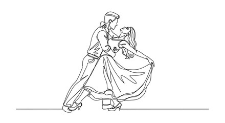 Elegant Couple Dancing: Continuous Line Art Capturing Romance and Graceful Movement