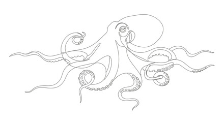 Elegant continuous line drawing of an octopus, showcasing minimalist and modern aesthetic