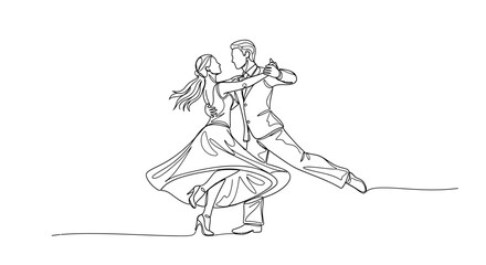 Elegant continuous line drawing of a couple dancing gracefully in a tango embrace