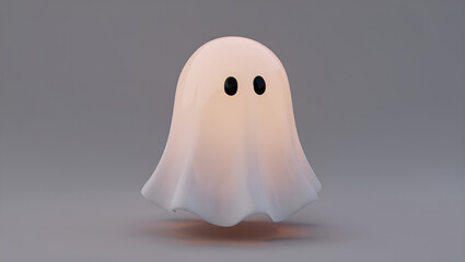 Adorable 3D Render of a Friendly Ghost with Black Eyes, Perfect for Halloween Designs, Generative AI