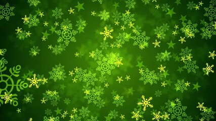 Festive green background with glowing snowflakes and stars creating a magical winter holiday atmosphere perfect for christmas designs and seasonal greetings - Powered by Adobe